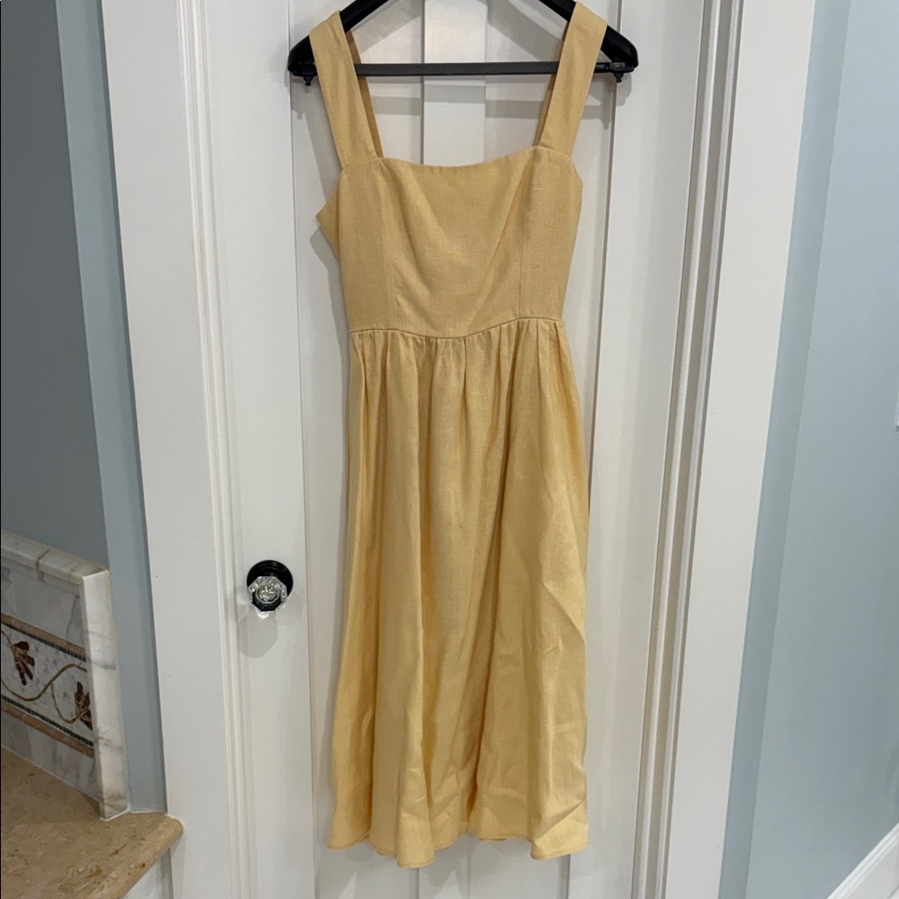 Reformation linen Yellow Sleeveless side zip Midi Dress